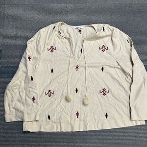 Madewell Silk Cream Top with Red and Black Embroidery